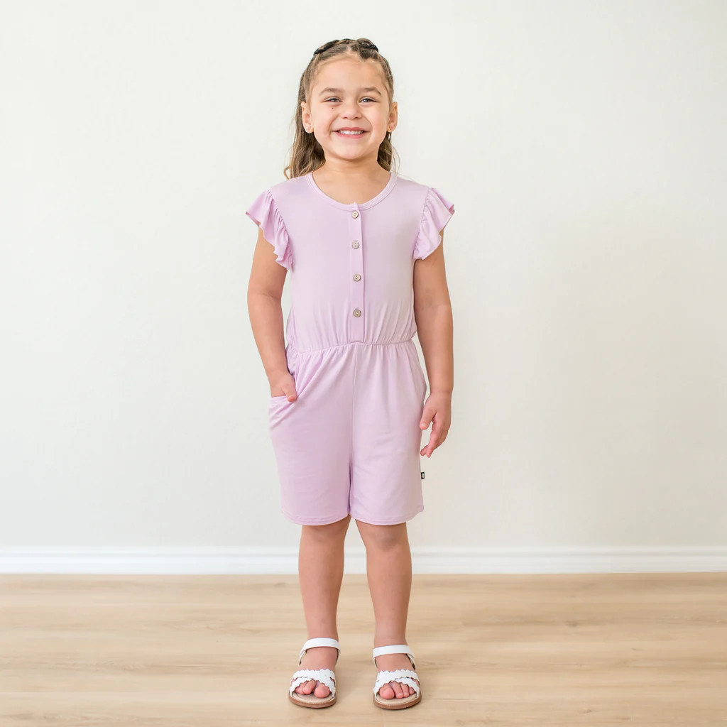 Flutter Sleeve Romper in Thistle | Kyte Baby