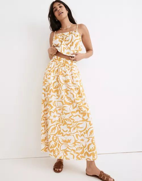 Linen-Blend Shirred Maxi Skirt in Tropicale Floral | Madewell