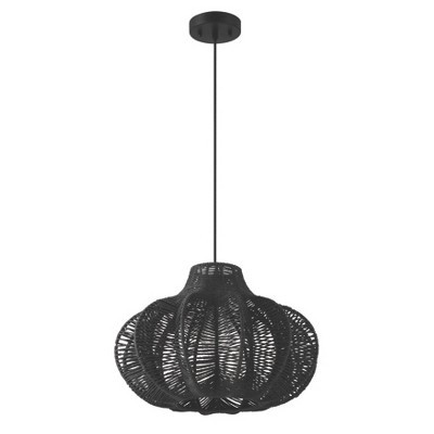 Storied Home Boho Handwoven Paper Rope and Metal Ceiling Pendant Lamp, Black | Target