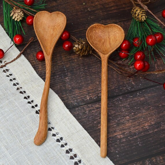 Natural Wooden Heart Spoons- Handmade - Rosewood Spoon Coffee Tea Set- Christmas Valentines Engra... | Etsy (US)