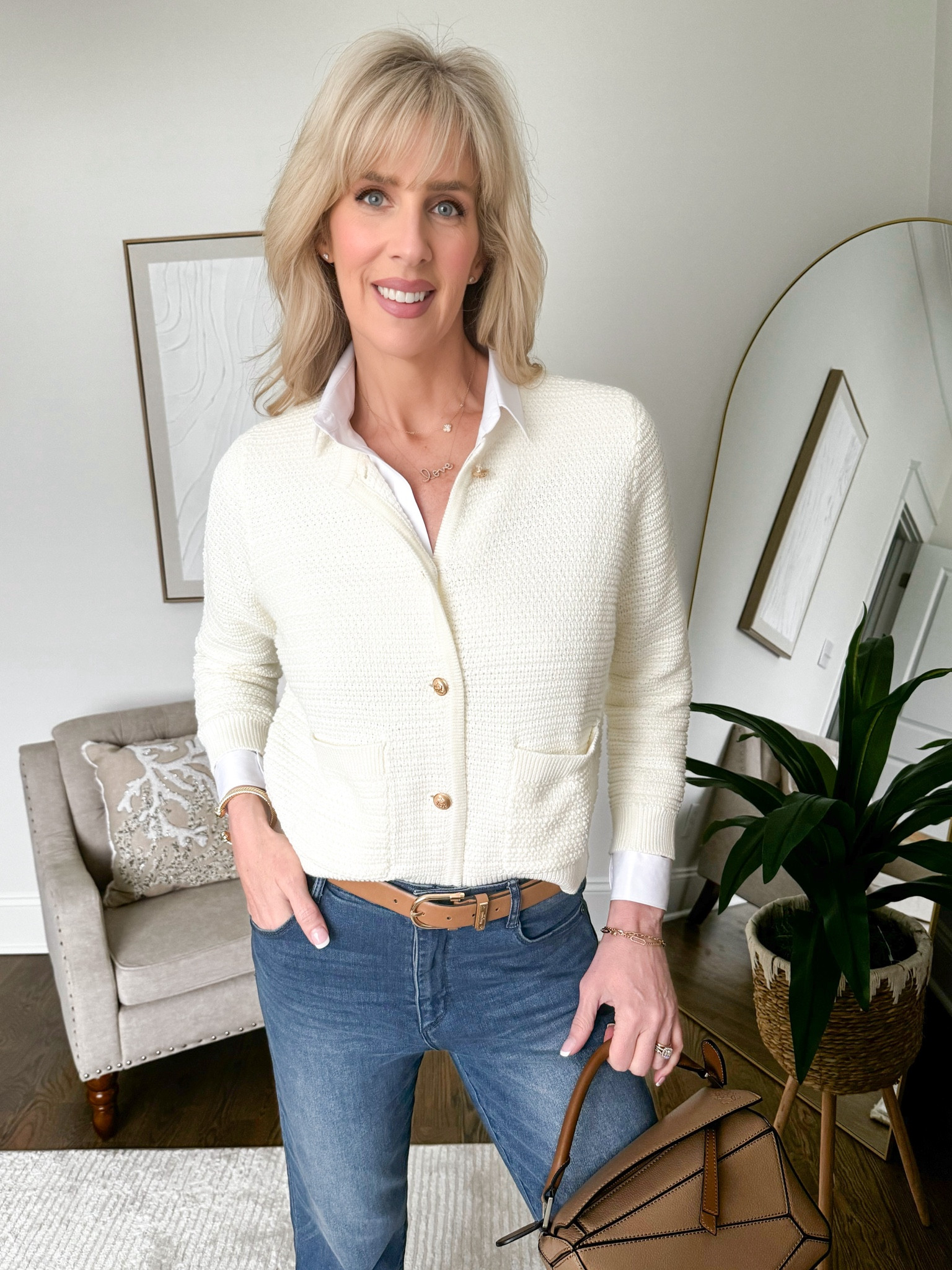 This Lady Cardigan is lightweight for Spring and Summer.  

Available in 6 solids and 2 stripes.   Sizes Small through XL.   Wearing a size small in white which is really more of a cream.  

Jeans are Wit and Wisdom.  Wearing size 6. Runs true to size.  

#LTKfindsunder50 #LTKSeasonal #LTKover40