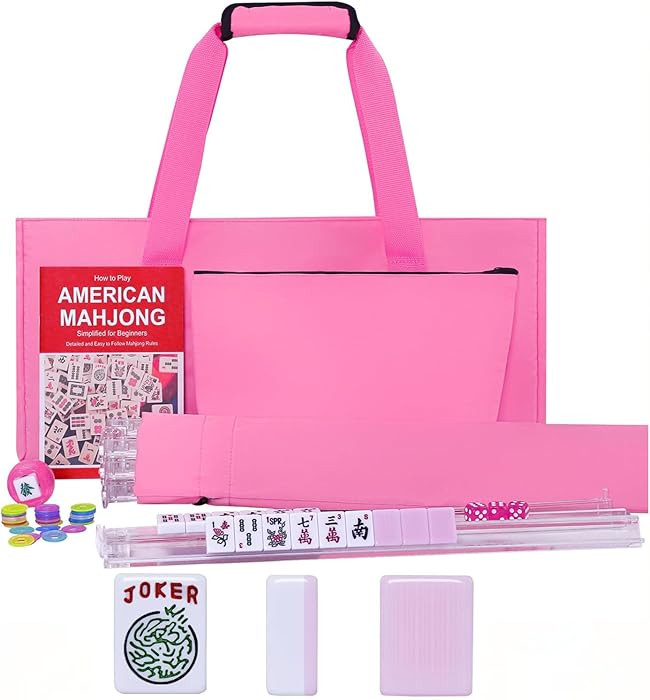 American Mahjong Game Set, 166 Pink Tiles, Pink Bag and Accessories, 4 All-in-One Transparent Rac... | Amazon (US)