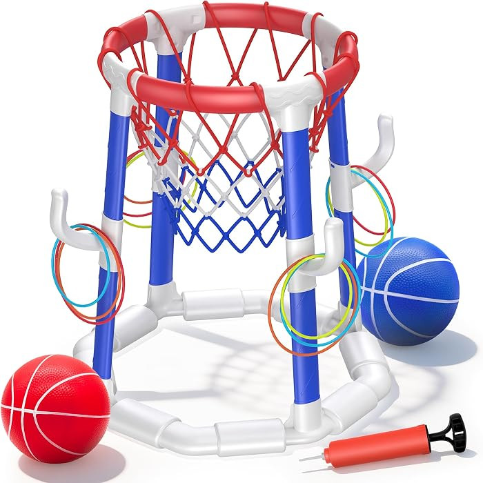 Pool Basketball Hoop Pool Games Pool Toys Ring Toss Game with 2 Basketballs Floating Basketball H... | Amazon (US)