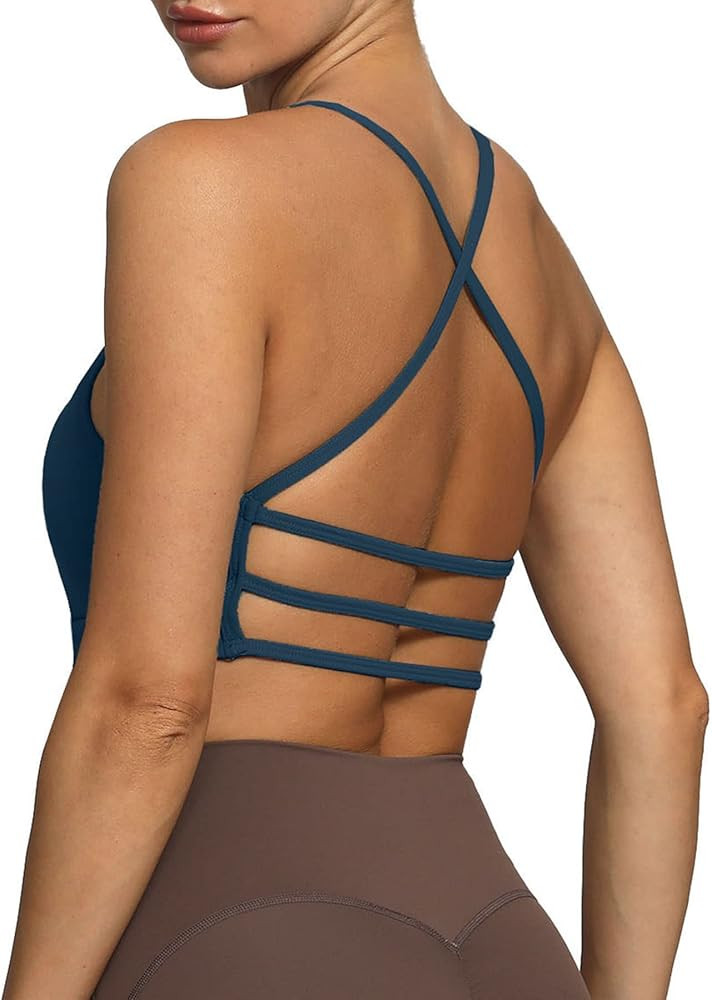 Aoxjox Women's Workout Sports Bras Fitness Backless Padded Amor Low Impact Bra Yoga Crop Tank Top | Amazon (US)