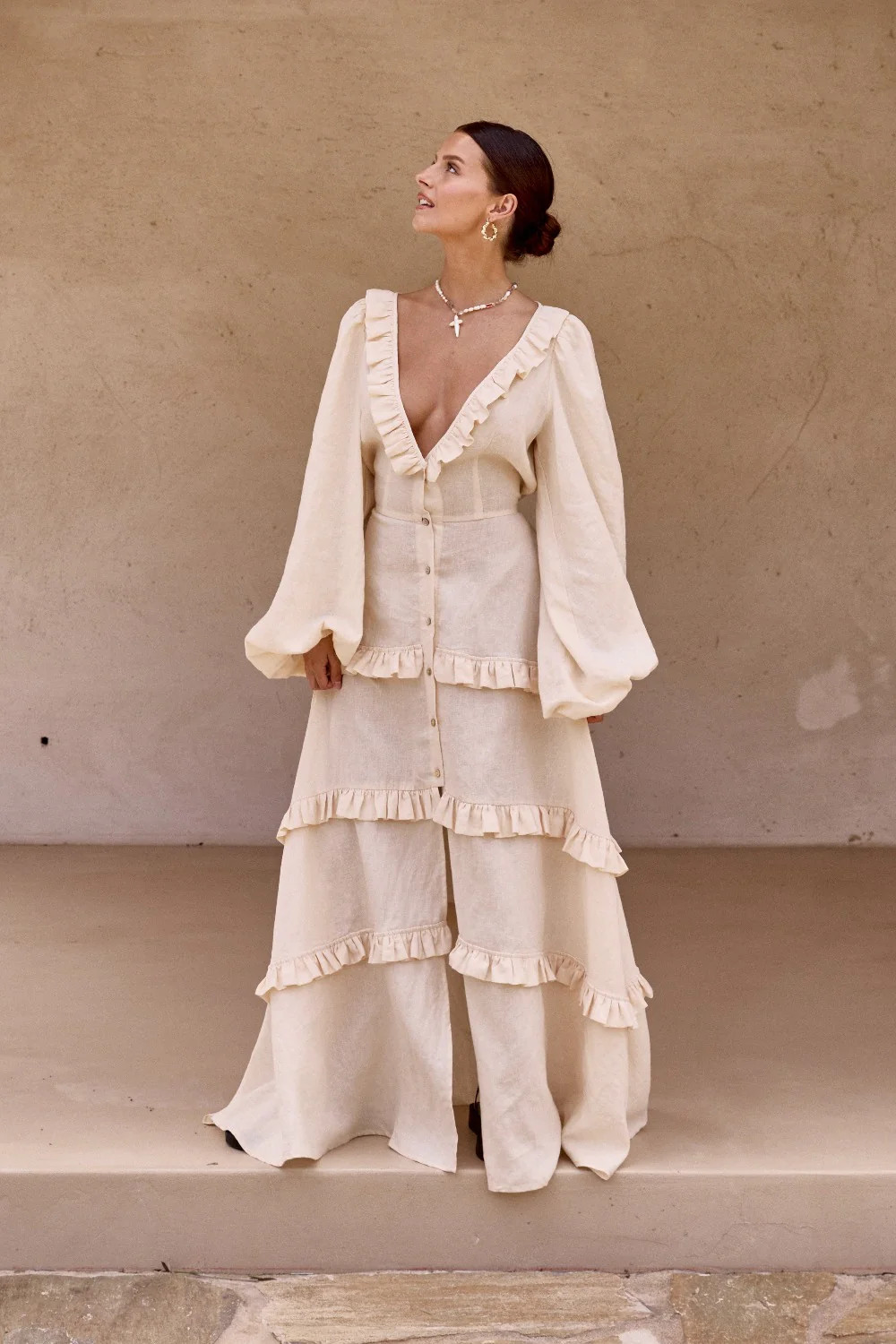 Bonita Linen Maxi Dress Cream | VRG Grl