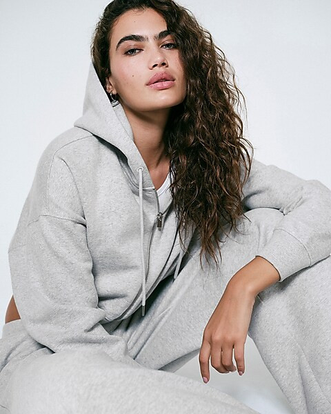 Relaxed Zip Up Cropped Hoodie | Express