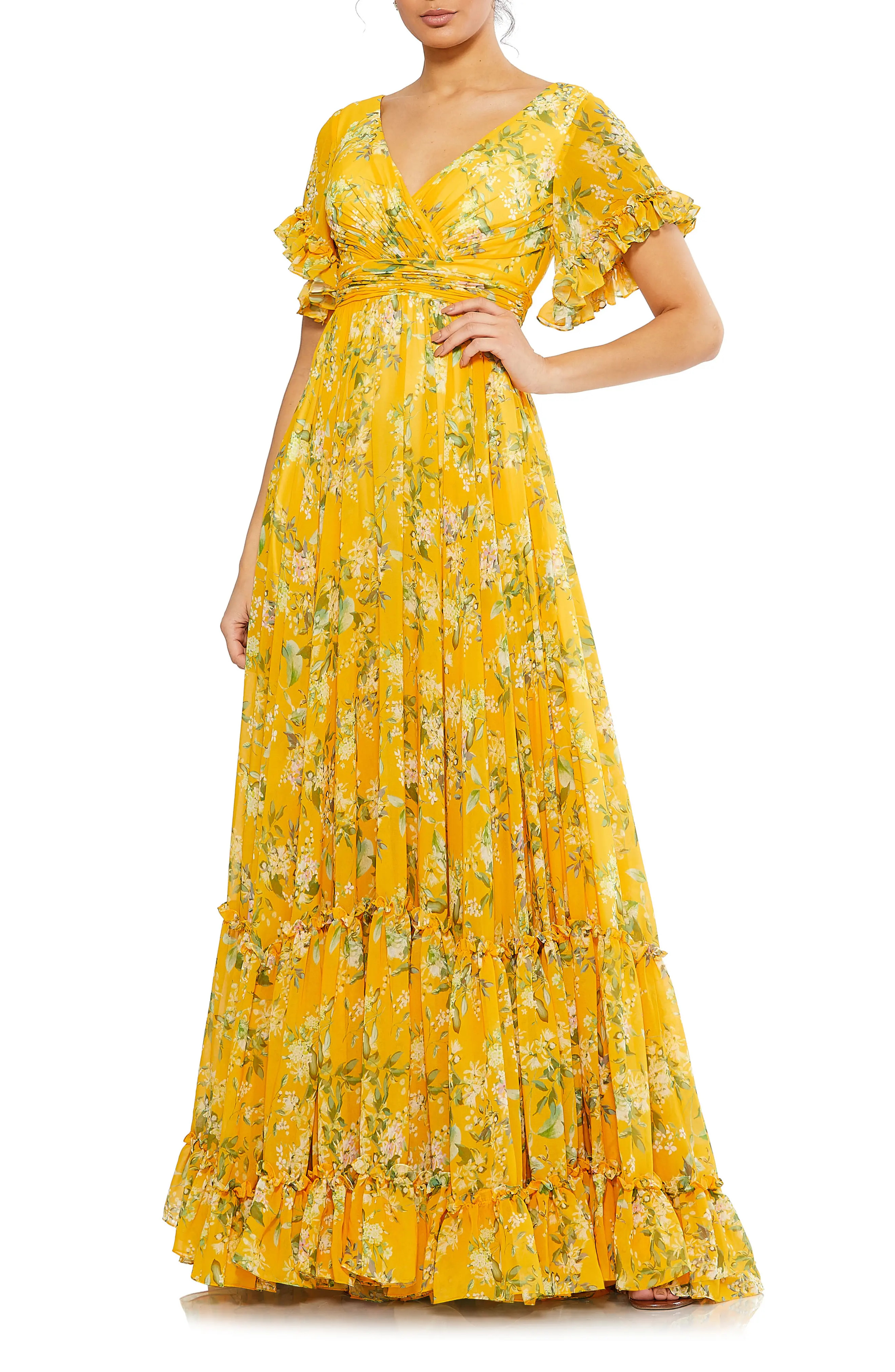Flounce Sleeve Floral Maxi Dress (Women) | Nordstrom | Nordstrom