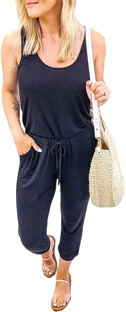 Artfish Womens Sleeveless Summer Jumpsuits Casual Jogger Lounge Romper with Pockets | Amazon (US)