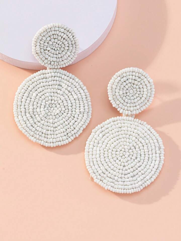 1pair Handmade Rice Bead Bohemian Style Round Earrings | SHEIN USA | SHEIN