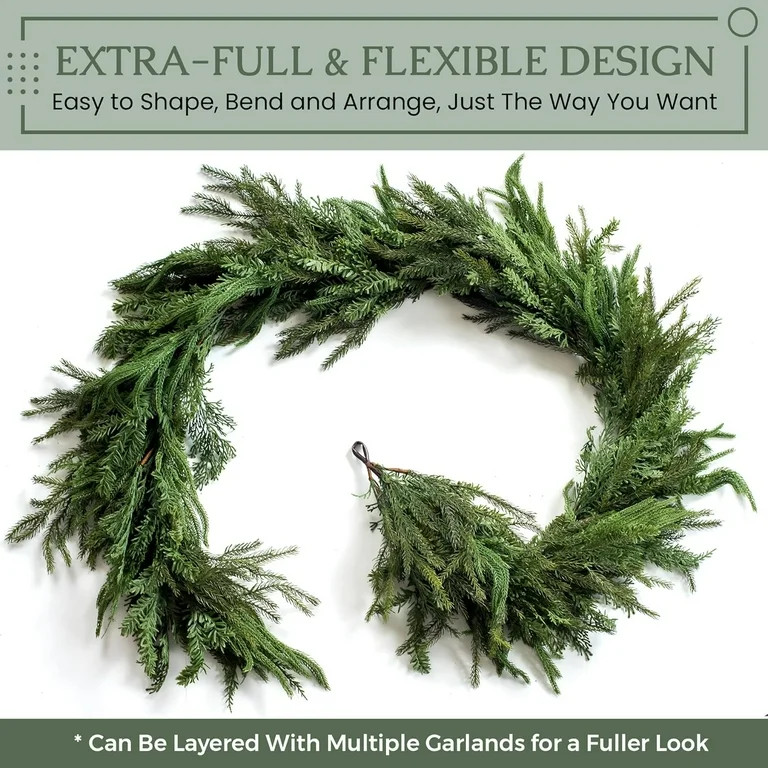 Bootesun Christmas Garland for Mantle - 9FT Real Touch Mixed Norfolk Pine, Evergreen, and Cedar G... | Walmart (US)