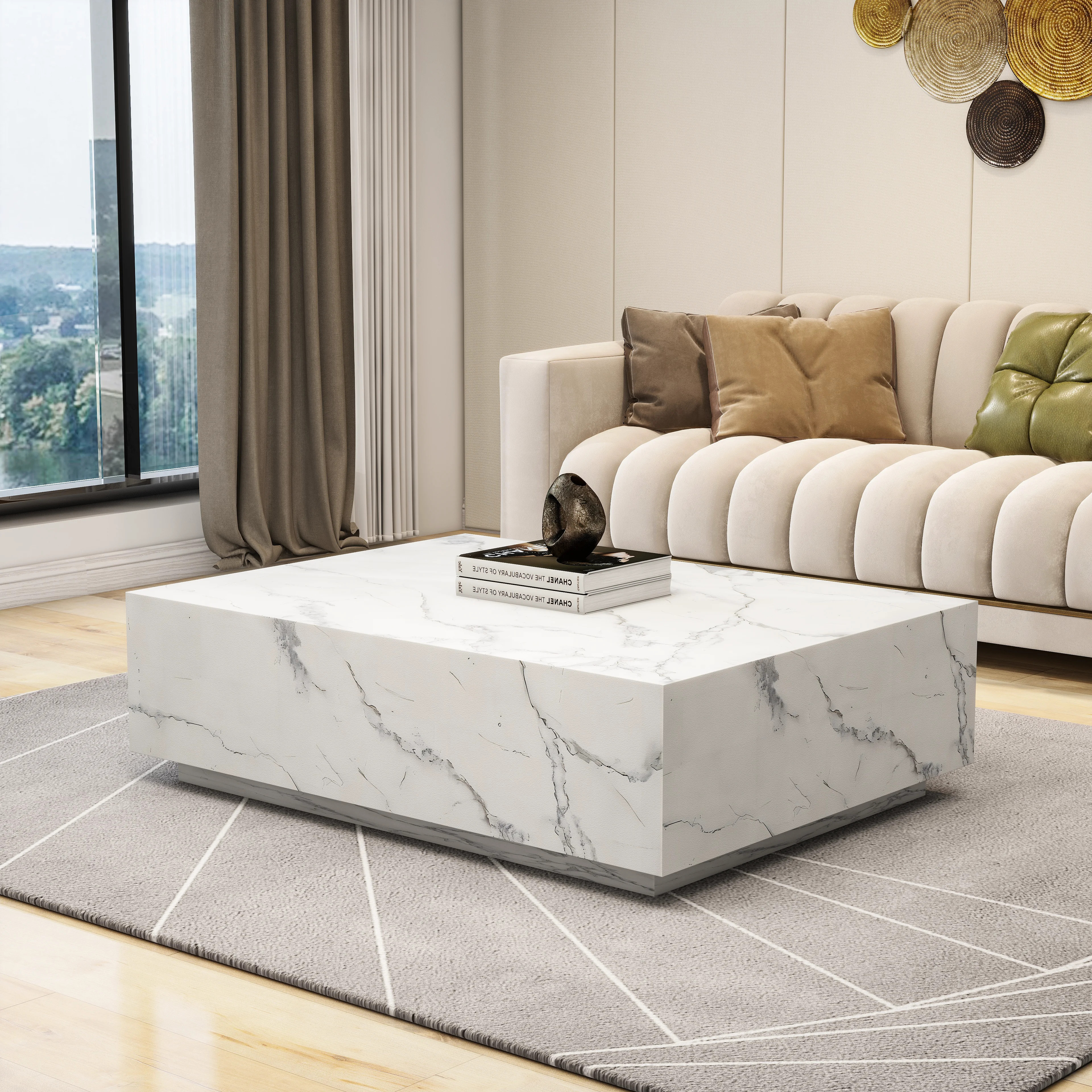 Rosdorf Park Klusek 47'' Faux Marble Modern Block Coffee Table & Reviews | Wayfair | Wayfair North America