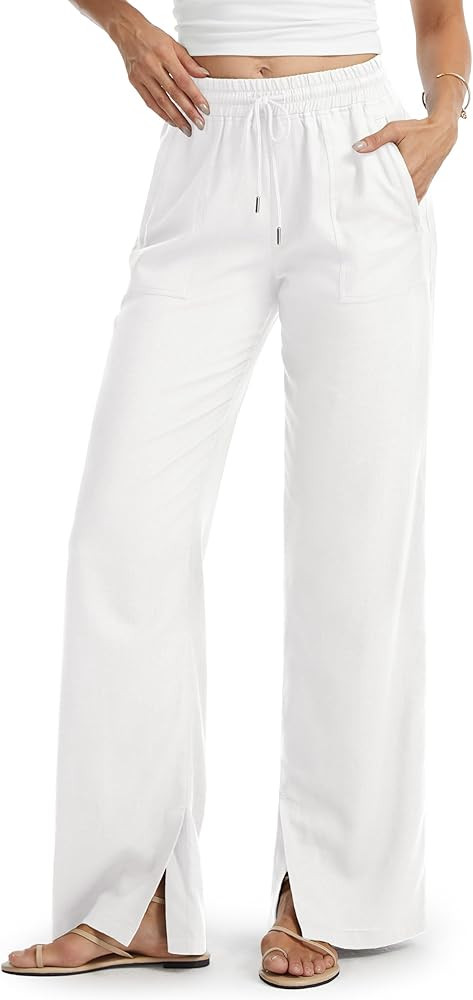 Tall Women 32/34/36 Inseam Linen Pants Wide Leg Side Slit Beach Summer Casual Palazzo Lounge Bott... | Amazon (US)