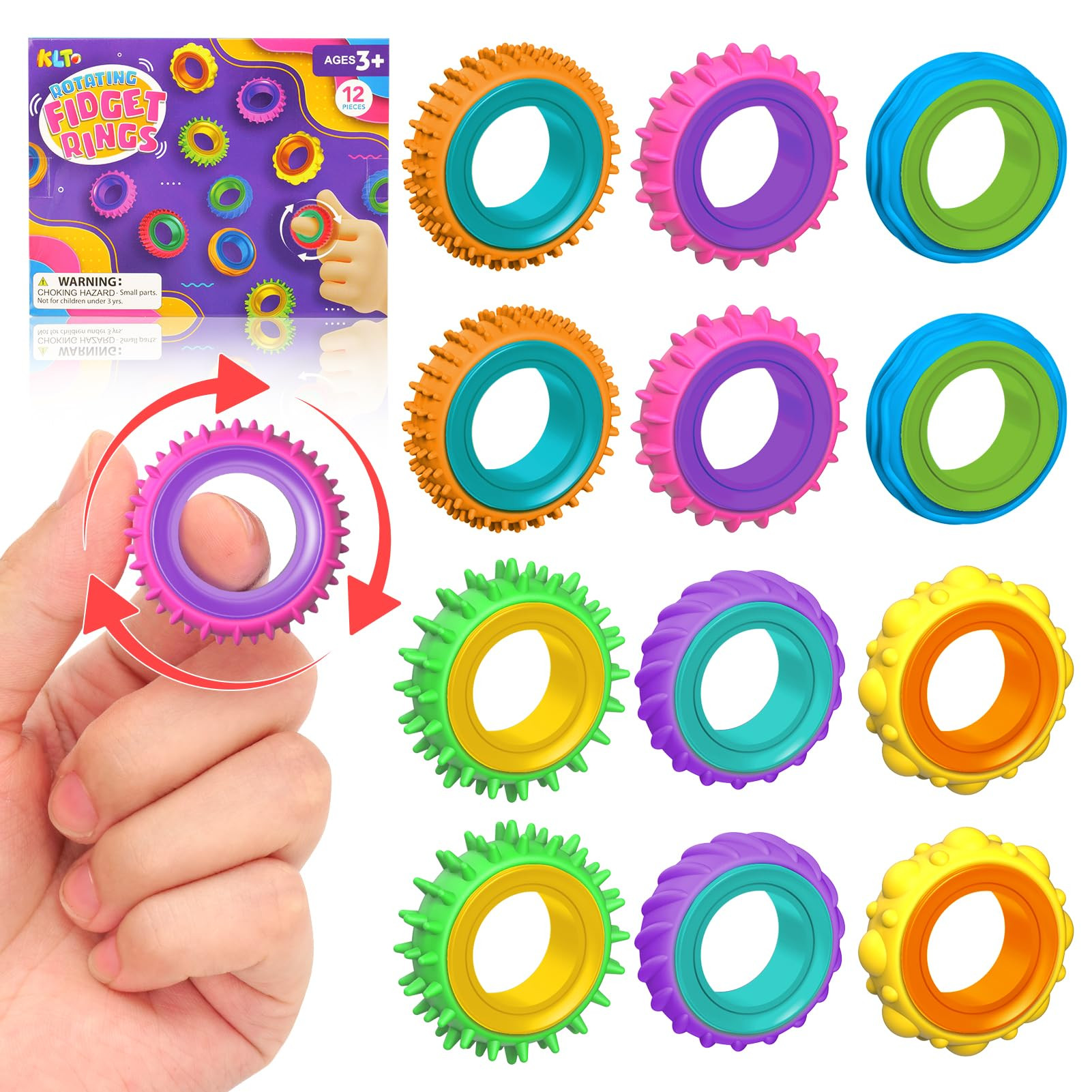 Fidget Toys Sensory Rings for Kids: 12 Pack Finger Spinner Rings - Texture Stress Toys for Kids A... | Amazon (US)