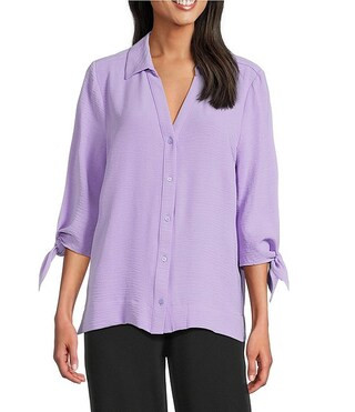 Slim Factor by Investments Nicole Point Collar Y-Neck 3/4 Tie Sleeve Button Front Top | Dillard's | Dillard's