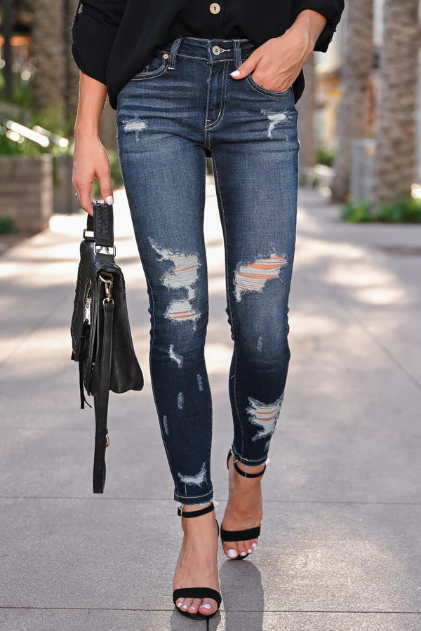 KAN CAN Got It All Distressed Jeans - Dark Wash | Closet Candy Boutique US