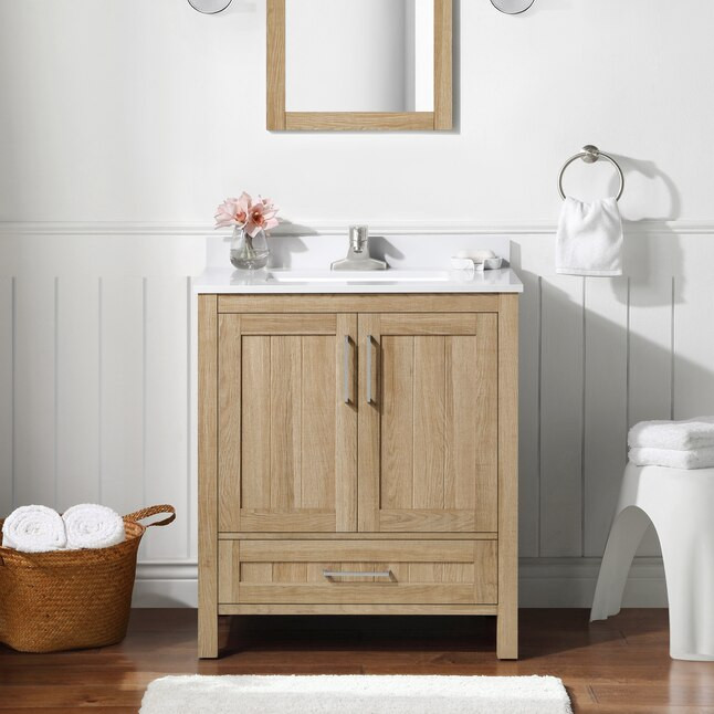 OVE Decors Darwin 30-in White Oak Undermount Single Sink Bathroom Vanity with White Engineered St... | Lowe's