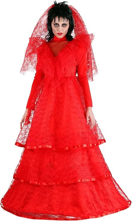 Adult Red Gothic Wedding Dress Womens, Undead Goth Bride Morbid Mortal Halloween Day of The Dead | Amazon (US)