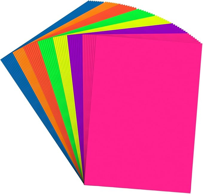 Poster Board 8.5x11 Inches,56 Sheets Neon Paper 7 Color Fluorescent Paper Bright Cardstock 250 GS... | Amazon (US)