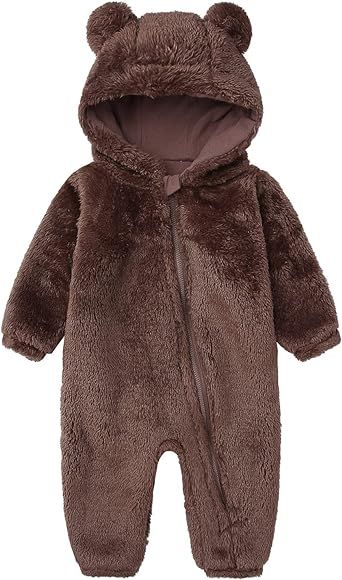 Newborn Baby Fluffy Onesie Infant Bear Suit Hooded Romper Zipper Fleece Toddler Jumpsuit | Amazon (US)
