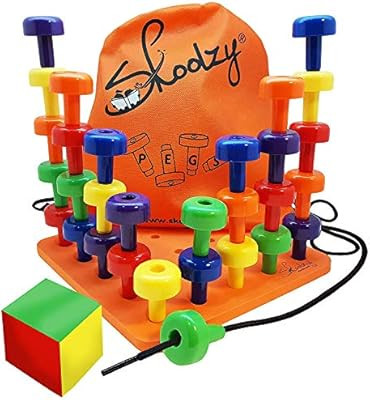 Skoolzy Peg Board Set - Montessori Toys for Toddlers, Preschool Kids | 30 Lacing Pegs for Learnin... | Amazon (US)