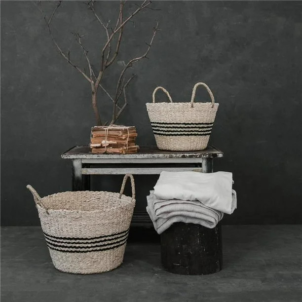 Zentique ZENWS-B12 M Hand Woven Seagrass & Palm Leaf Basket with Dark Stripes & Handles, Medi... | Walmart (US)