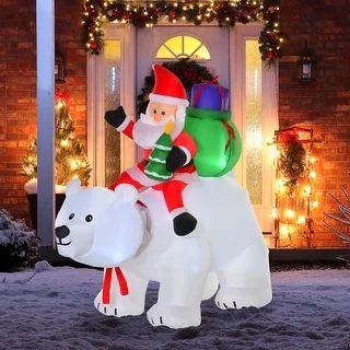 HOMCOM 6 ft. Traveling Santa Inflatable Christmas Decoration, Polar Bear Christmas Decoration | O... | Bed Bath & Beyond