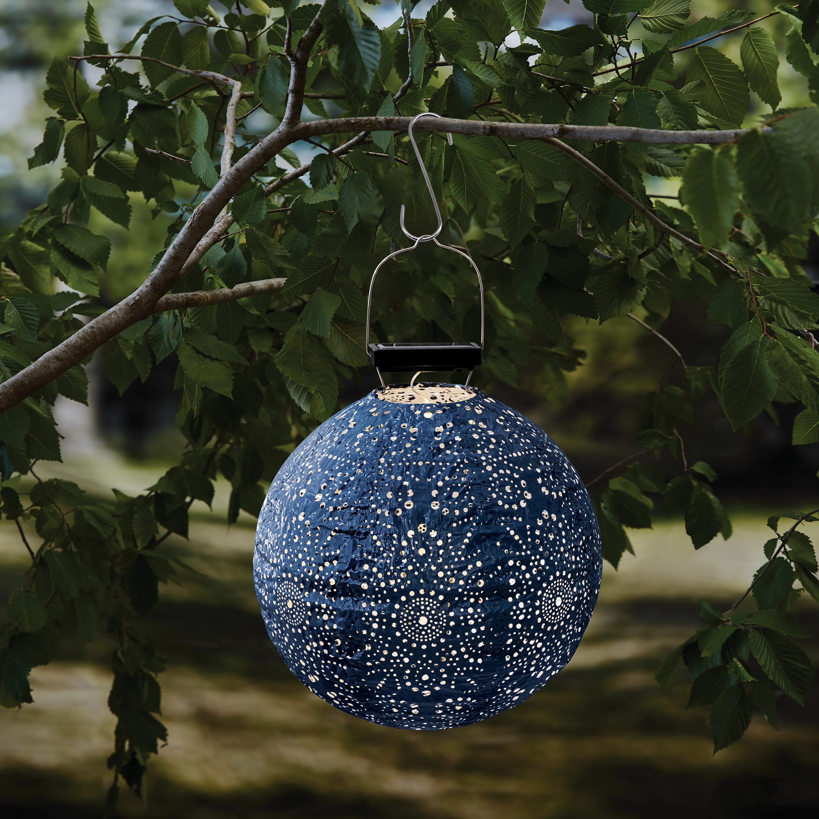 Mainstays Outdoor Solar Blue Round Paper Lantern, 11.60 in L x 11.60 in W x 15.00 in H | Walmart (US)