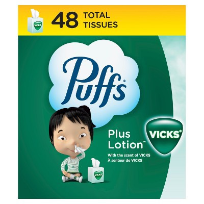 Puffs Plus Lotion with Scent of VICKS Facial Tissue - 48ct: Non-Toxic, Dye-Free, Square Shape | Target