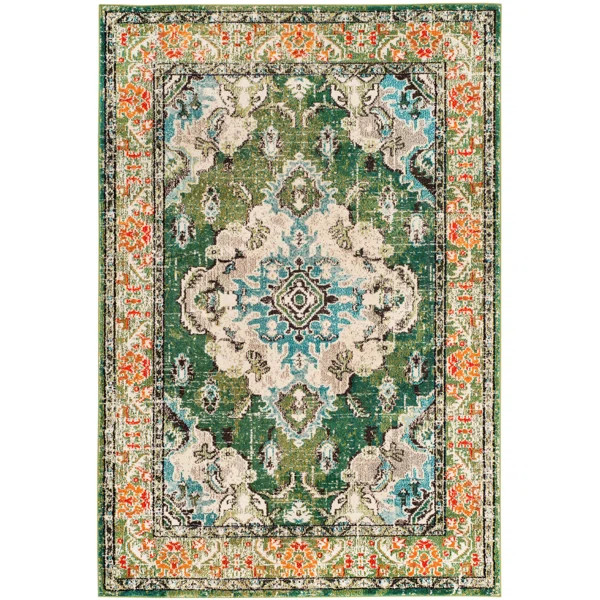 Indira Oriental Green/Light Blue Area Rug | Wayfair North America