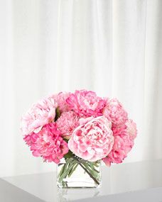 Pink Peony Arrangement in Glass Cube | Horchow