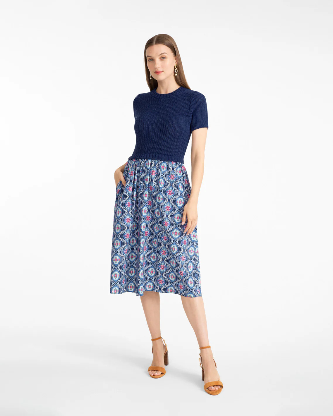 Chiara Mixed Media Midi Dress | Draper James (US)