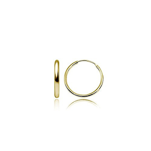 Yellow Gold Flashed Sterling Silver Small Medium Endless 2x25mm High Polished Round Lightweight Unisex Hoop Earrings (1 Inch) | Amazon (US)