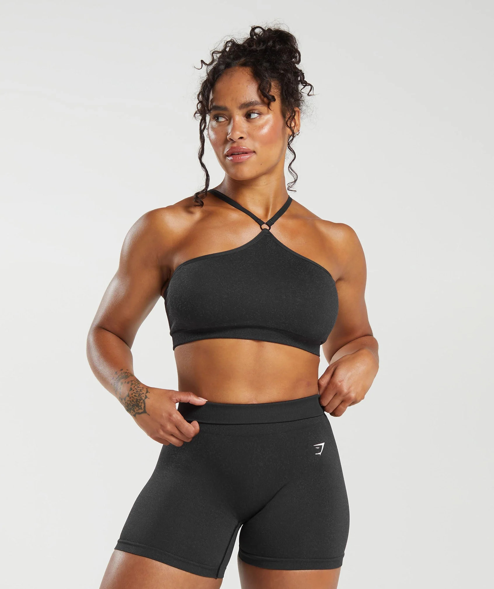 Gymshark Adapt Fleck Seamless Halterneck Bralette - Black/Smokey Grey | Gymshark US