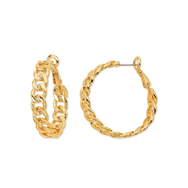 Scoop Brass Yellow Gold-Plated Chain Link Hoop Earrings | Walmart (US)