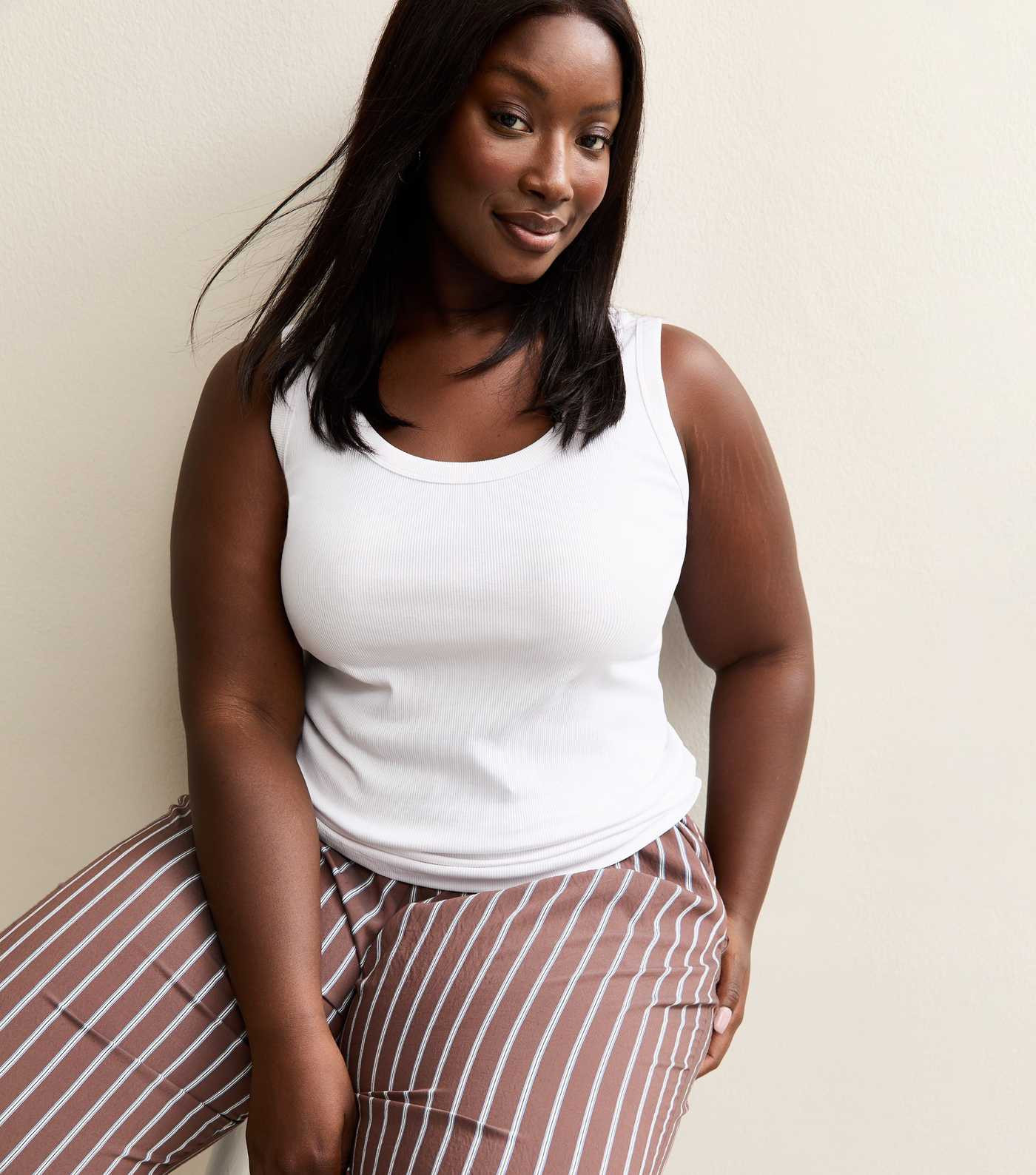 Curves White Ribbed Scoop Neck Vest | New Look | New Look (UK)