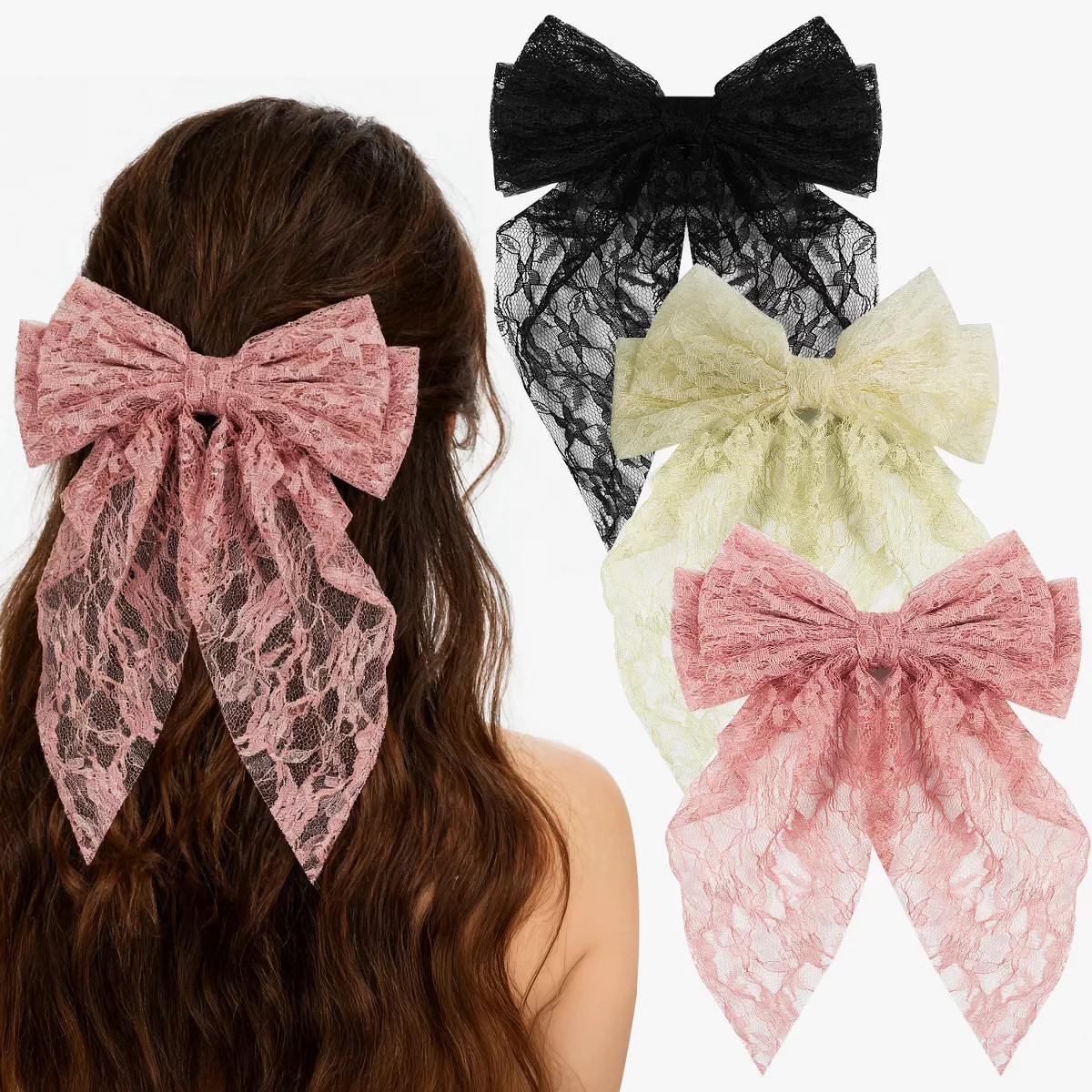 Mber 3 Pack Lace Hair Bow Girl, Hair Accessories, Lace Hair Bow for Woman, Hair Clip Barrettes Ri... | Target