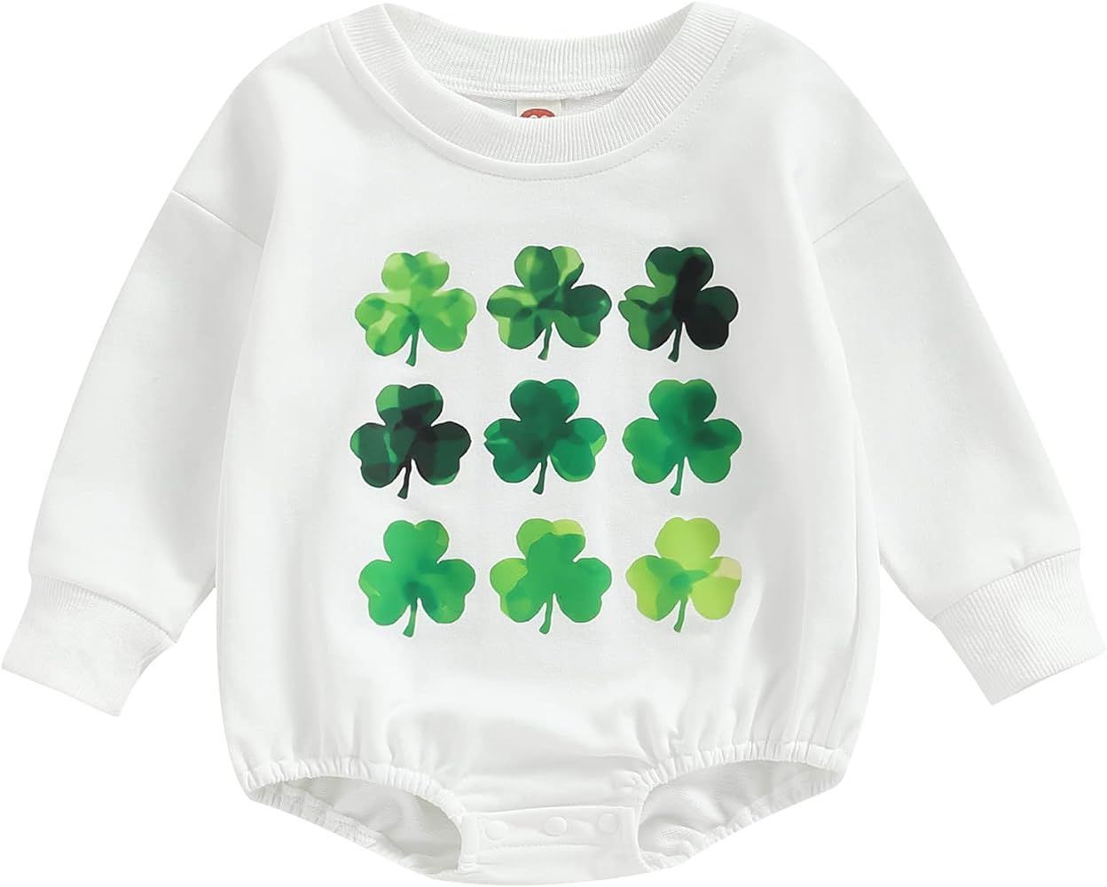GOOCHEER Newborn Infant Baby Boy Girl My First St Patricks Day Outfit Clover Romper Long Sleeve C... | Amazon (US)