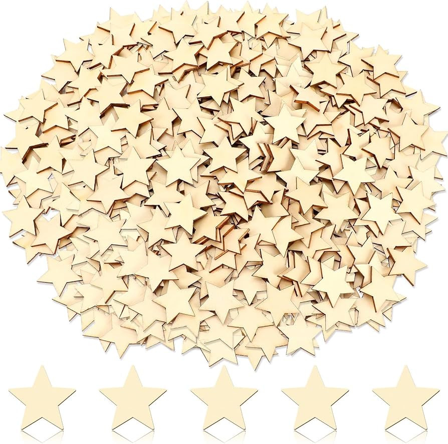 300 Pcs Wooden Stars, Unfinished Wood Star Shape Wood Pieces, Small Wooden Stars for Craft DIY Me... | Amazon (CA)