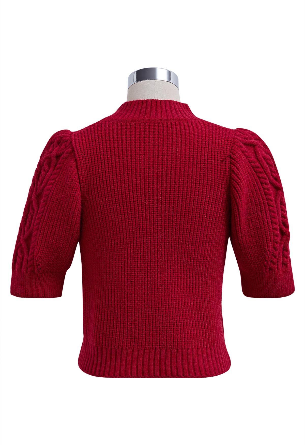 Mock Neck Short Sleeve Knit Sweater in Red | Chicwish
