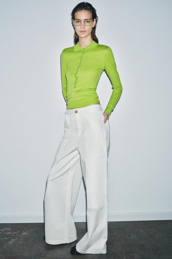 ZW COLLECTION COTTON WIDE LEG PANTS | Zara US