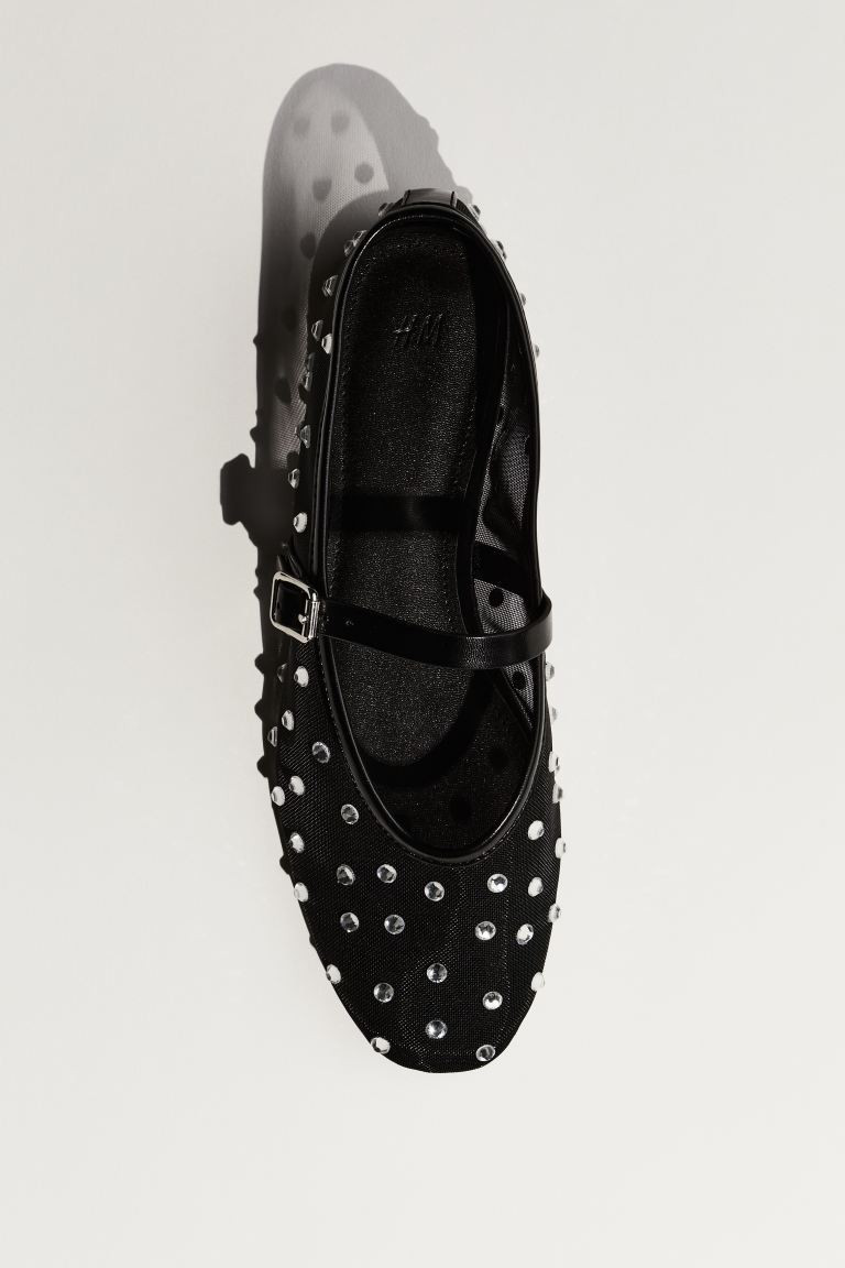 Rhinestone Studded Ballet Flats - Black - Ladies | H&M AU | H&M (AU)