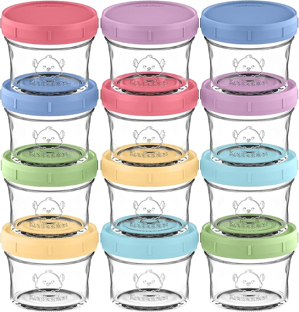 KeaBabies 12-Pack Glass Baby Food Containers - 4 oz Leak-Proof, Microwavable Baby Food Storage Co... | Amazon (US)