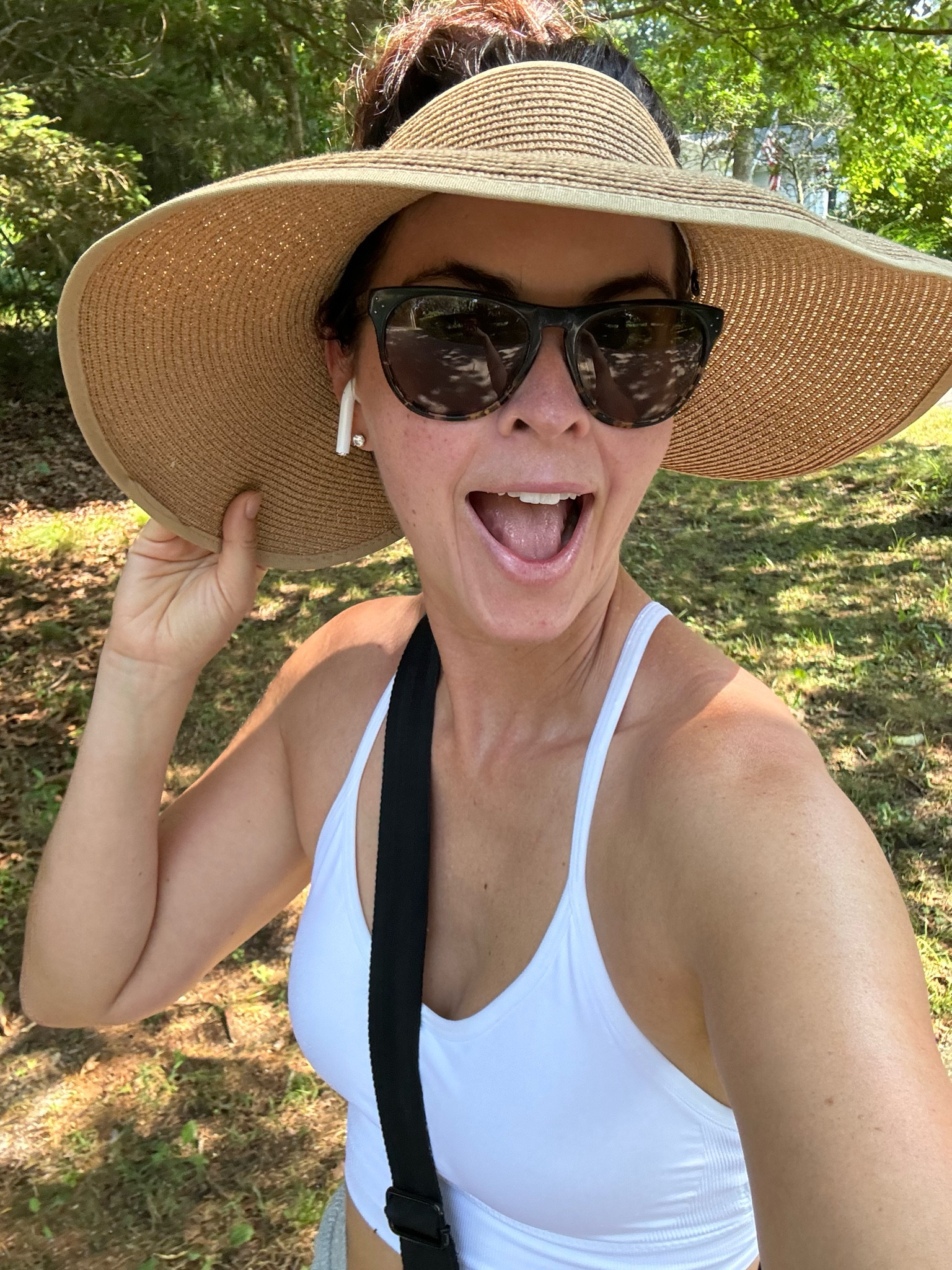 Got on my power walking uniform! Best hat for keeping the sun off my face and love this sports bra so much. 

#LTKOver40 #LTKFindsUnder50 #LTKBeauty