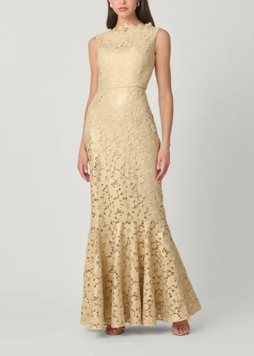 Shoshanna Midnight Reese Foil Lace Dress in Gold at Nordstrom, Size 2 | Nordstrom