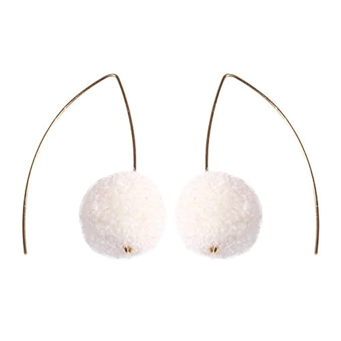 Lureme Women's Handmade Simple Gold Metal Hook with Pom Pom Earrings (er005495) | Amazon (US)