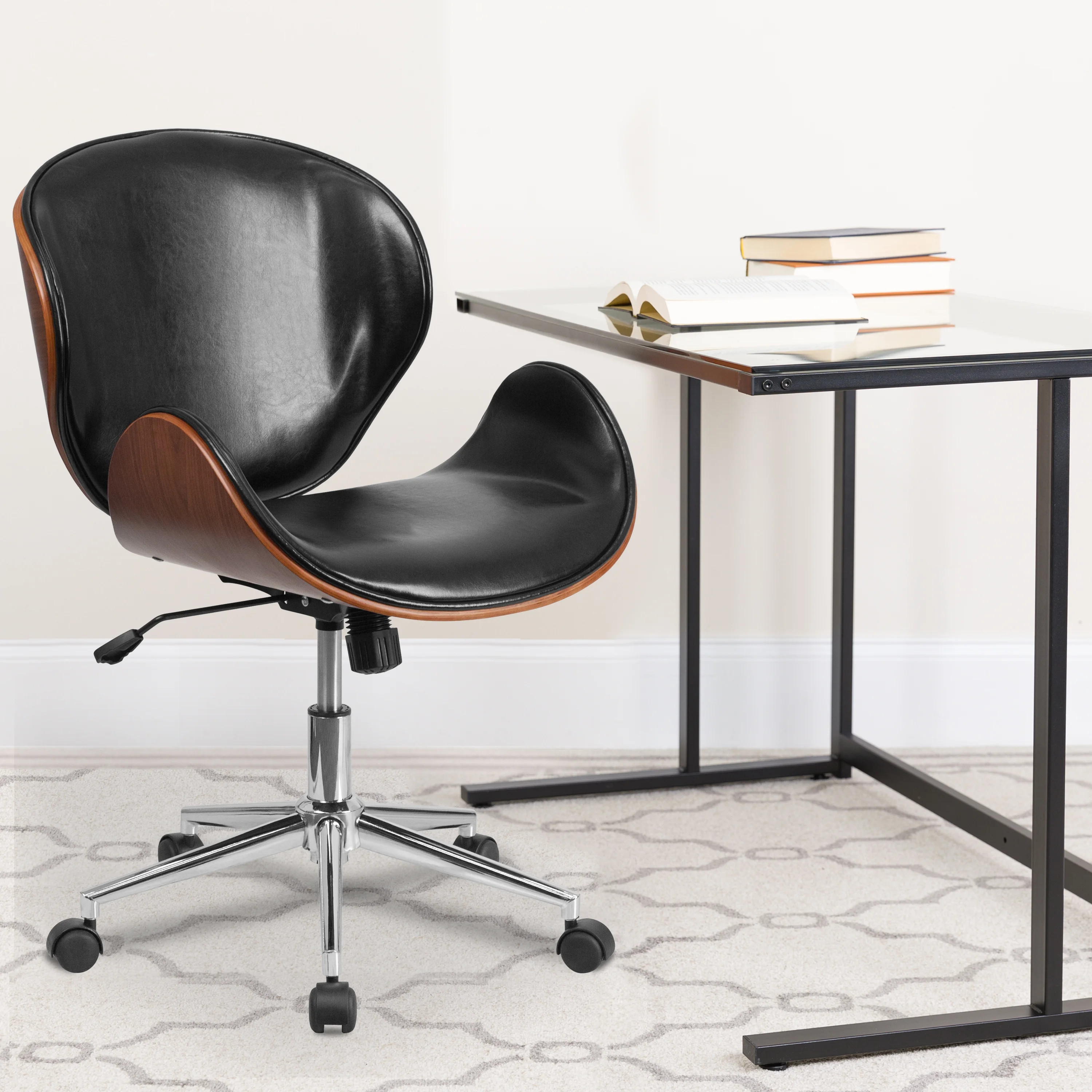 Flash Furniture Mid-Back Walnut Wood Conference Office Chair in Black LeatherSoft | Walmart (US)