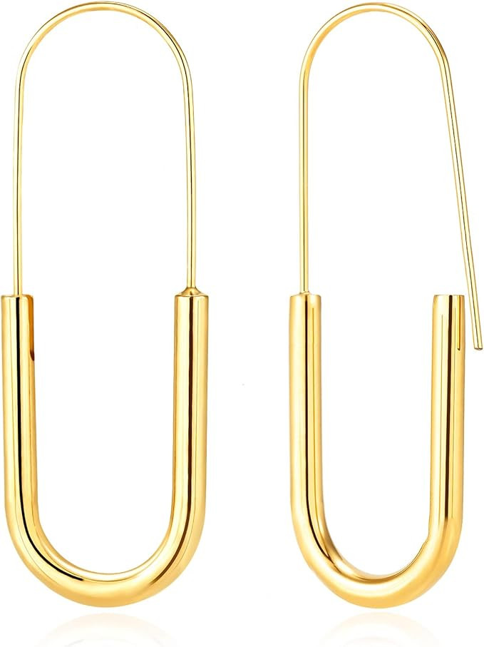 Pin Earrings Hoop: Minimalist Hypoallergenic Gold Plated Fashion Trendy Jewelry for Women Girls T... | Amazon (US)