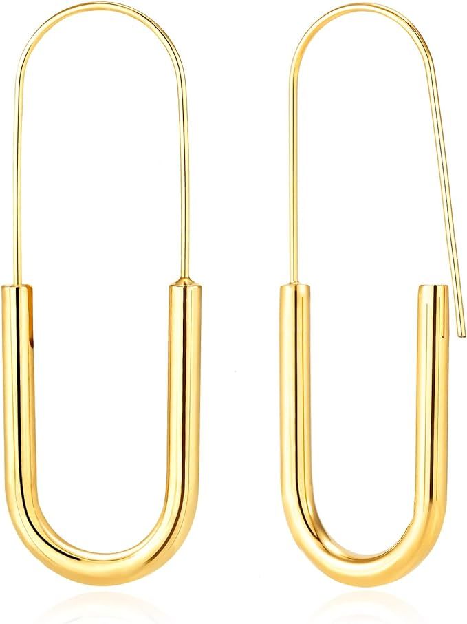 Pin Earrings Hoop: Minimalist Hypoallergenic Gold Plated Fashion Trendy Jewelry for Women Girls T... | Amazon (US)