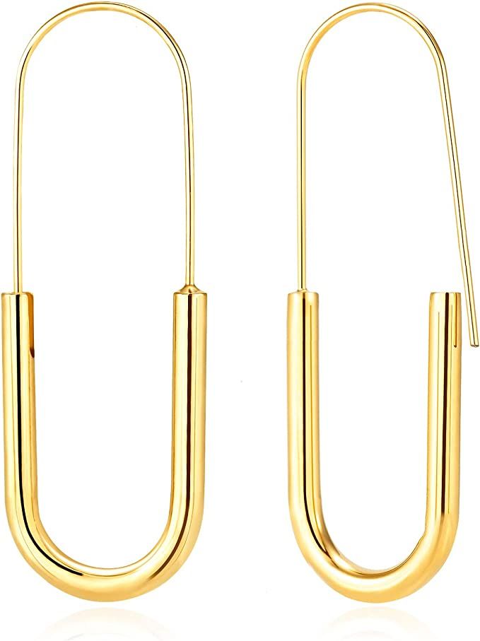 Pin Earrings Hoop: Minimalist Hypoallergenic Gold Plated Fashion Trendy Jewelry for Women Girls T... | Amazon (US)