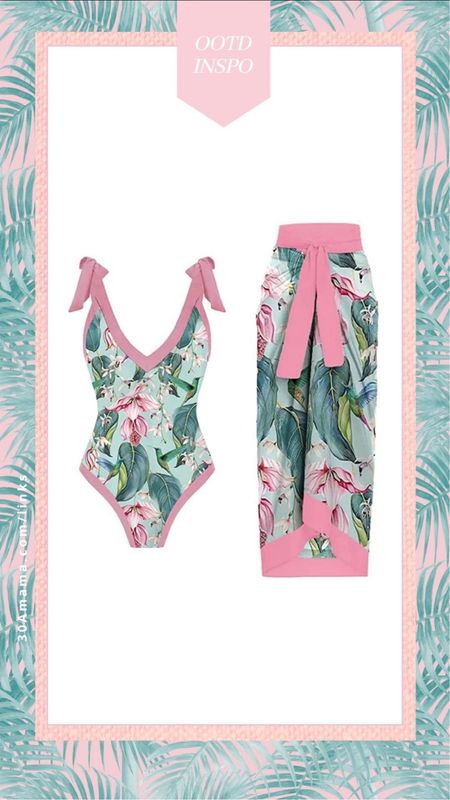 Swimsuit set - palm print swimsuit one piece swimsuit - pink green turquoise 30A Miami Florida

#LTKover40 #LTKswim #LTKtravel